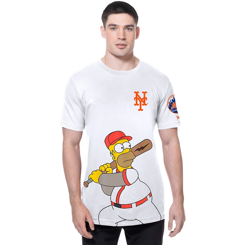 T-shirt New Era blanc pour homme, York Mets MLB x Simpsons Homer Wunderbat à manches courtes
