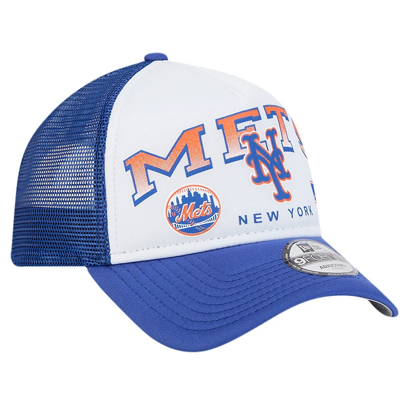 Men's New Era White New York Mets Retro Wordmark 9FORTY A-Frame Trucker Adjustable Hat