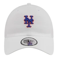 Casquette New Era blanche pour homme, New York Mets, modèle classique décontracté en tissu ripstop, ajustable