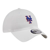 Casquette New Era blanche pour homme, New York Mets, modèle classique décontracté en tissu ripstop, ajustable
