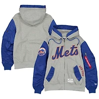 Men's New Era x Alpha Industries Heather Gray/Royal York Mets Full-Zip Hoodie Jacket