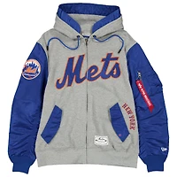 Men's New Era x Alpha Industries Heather Gray/Royal York Mets Full-Zip Hoodie Jacket