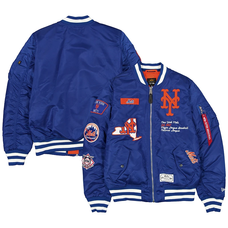Blouson aviateur entièrement zippé Royal New York Mets Era x Alpha Industries pour homme