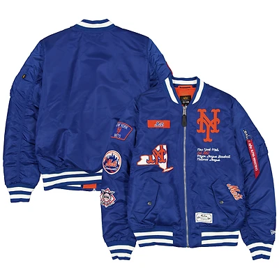 Blouson aviateur entièrement zippé Royal New York Mets Era x Alpha Industries pour homme