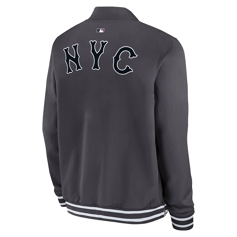 Men's Nike  Anthracite New York Mets Authentic Collection City Connect Full-Zip Bomber Jacket