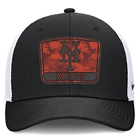 Casquette trucker Nike pour homme, camouflage New York Mets, noire et blanche, taille haute, technologie Dri-FIT, ajustable
