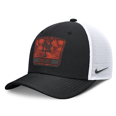Casquette trucker Nike pour homme, camouflage New York Mets, noire et blanche, taille haute, technologie Dri-FIT, ajustable