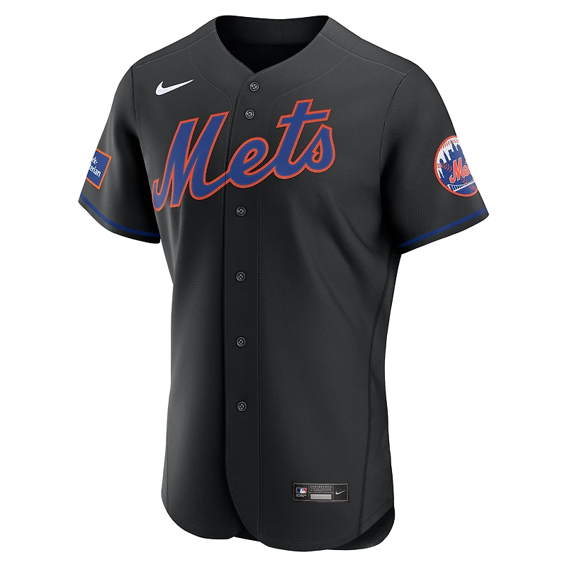 Men's Nike  Black New York Mets Alternate Authentic Sponsor Patch Jersey