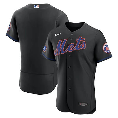 Men's Nike  Black New York Mets Alternate Authentic Sponsor Patch Jersey