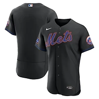 Men's Nike  Black New York Mets Alternate Authentic Sponsor Patch Jersey