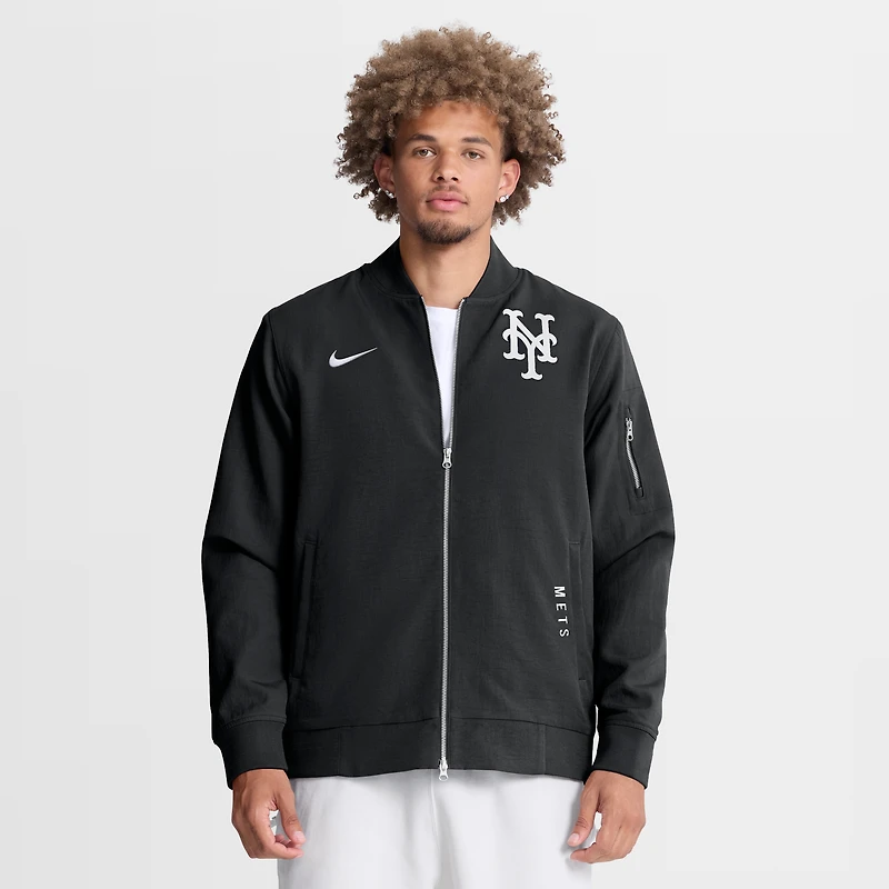 Men's Nike Black New York Mets Authentic Collection Dugout Relaxed Full-Zip Bomber Jacket
