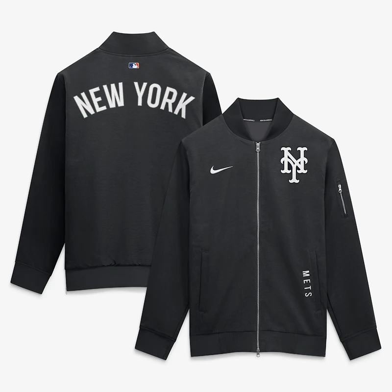 Men's Nike Black New York Mets Authentic Collection Dugout Relaxed Full-Zip Bomber Jacket