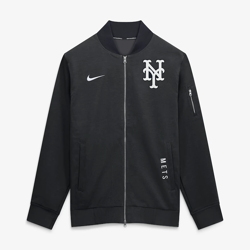 Men's Nike Black New York Mets Authentic Collection Dugout Relaxed Full-Zip Bomber Jacket