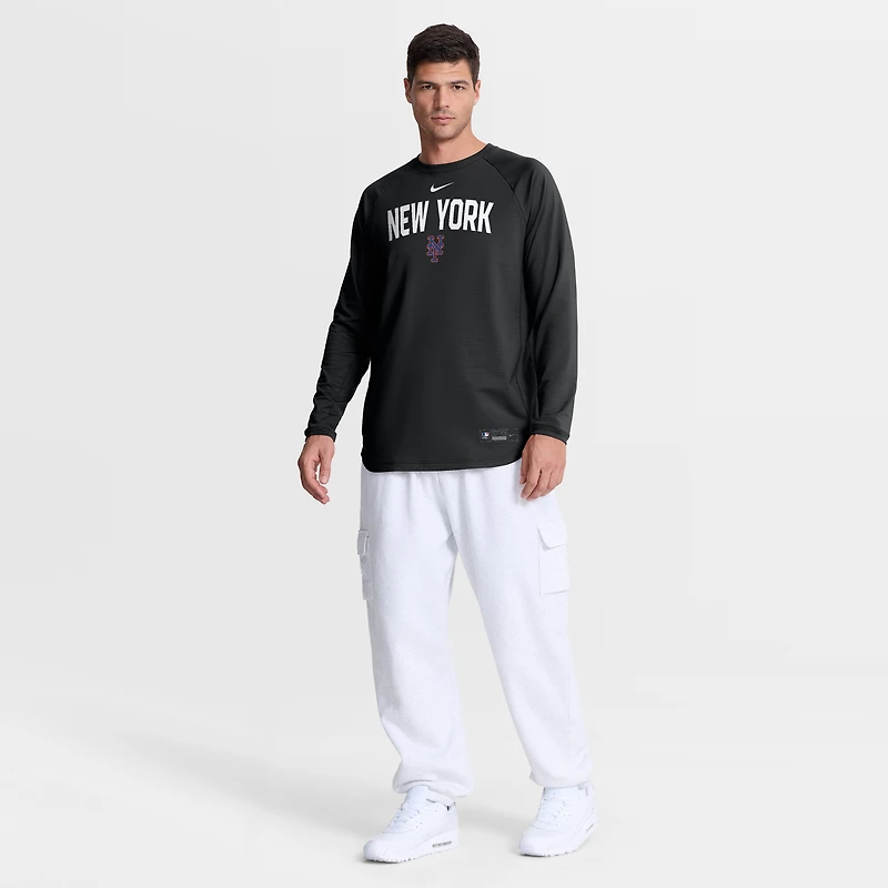 Men's Nike Black New York Mets Authentic Collection Raglan Dri-FIT Sweatshirt