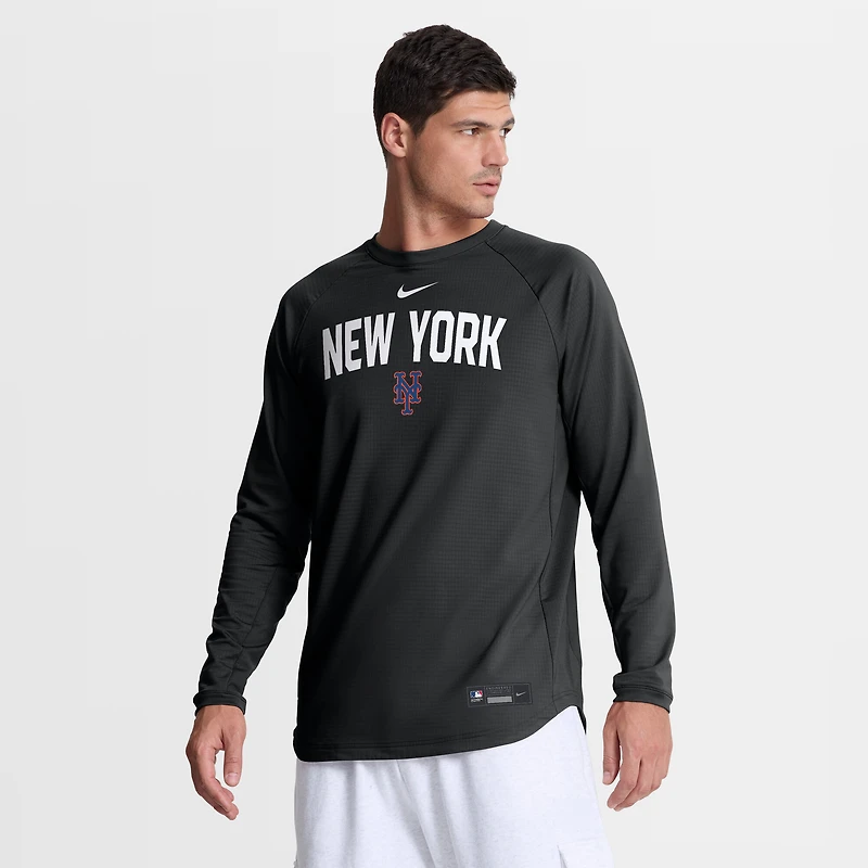 Men's Nike Black New York Mets Authentic Collection Raglan Dri-FIT Sweatshirt