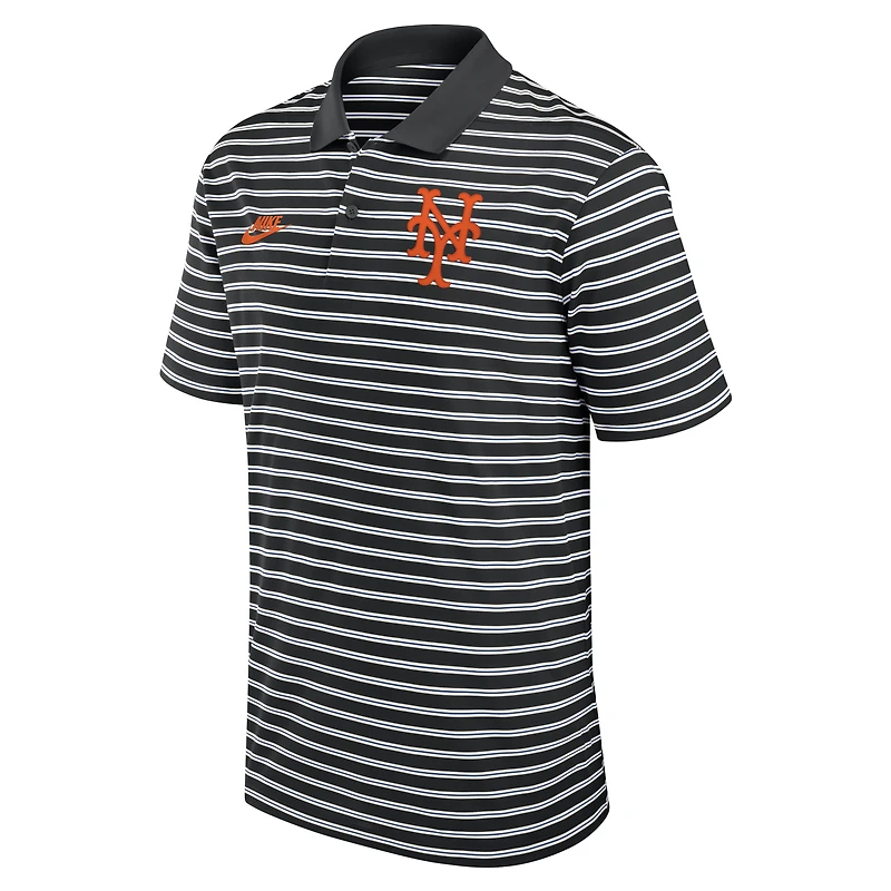 Polo rayé Nike noir New York Mets Cooperstown Collection Dri-FIT Victory pour homme