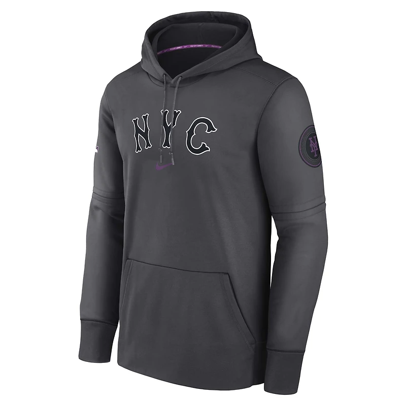 Men's Nike Charcoal New York Mets Authentic Collection City Connect Performance Pullover Hoodie