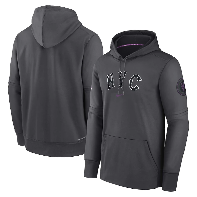 Men's Nike Charcoal New York Mets Authentic Collection City Connect Performance Pullover Hoodie