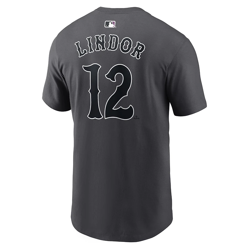Men's Nike Francisco Lindor Anthracite New York Mets City Connect Name & Number T-Shirt