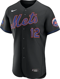 Maillot authentique alternatif Nike Francisco Lindor noir des Mets de New York avec patch sponsor pour homme