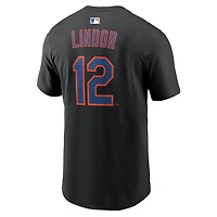 T-shirt domicile Nike Francisco Lindor noir pour homme, New York Mets, avec nom et numéro