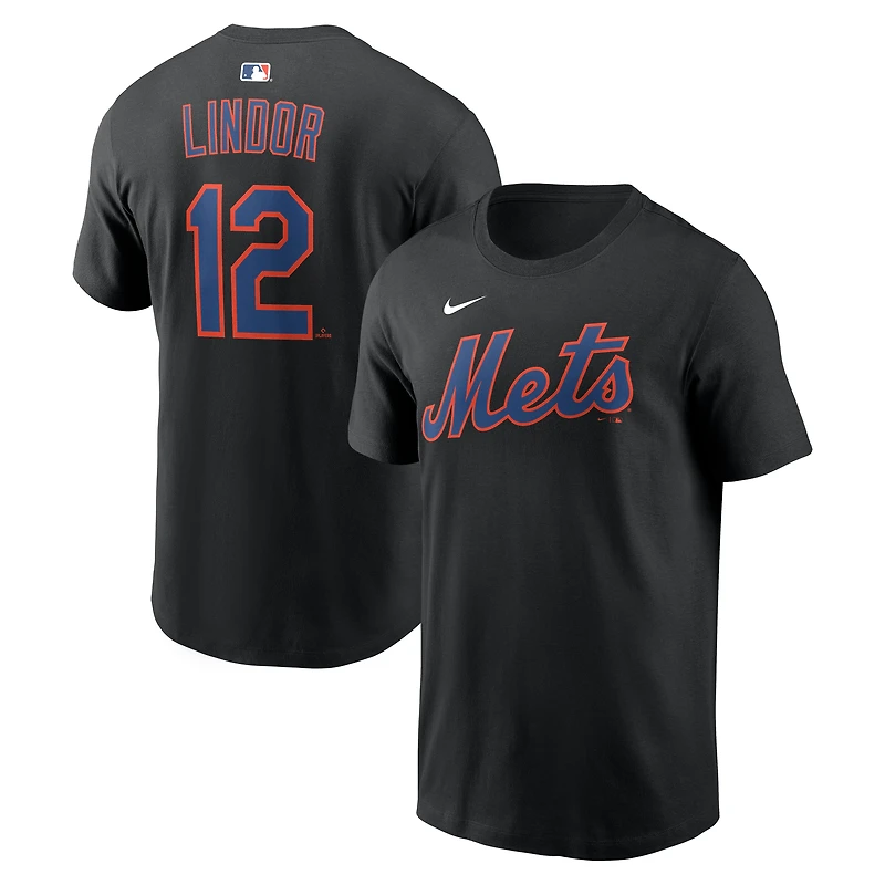 Men's Nike Francisco Lindor Black New York Mets Name & Number T-Shirt