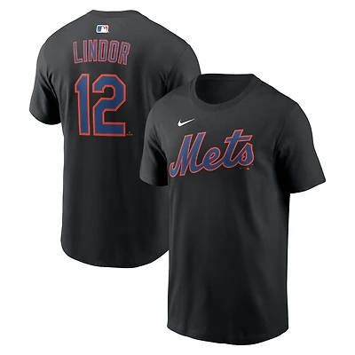 Men's Nike Francisco Lindor Black New York Mets Name & Number T-Shirt