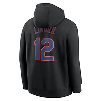 Sweat à capuche Nike Francisco Lindor noir pour homme, avec nom et numéro du joueur des Mets de New York