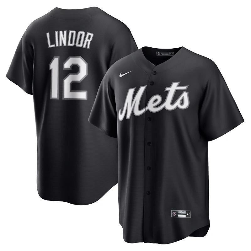 Maillot Nike Francisco Lindor noir réplique des New York Mets pour homme
