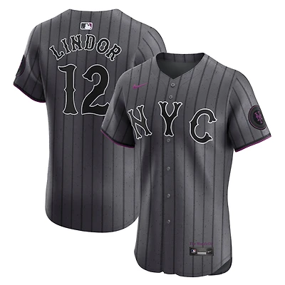Maillot Nike City Connect Elite gris Francisco Lindor des Mets de New York pour homme
