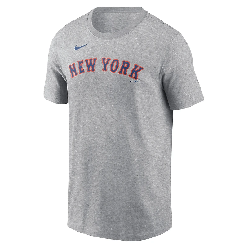 T-shirt Nike pour homme Francisco Lindor Heather Grey New York Mets Fuse avec nom et numéro