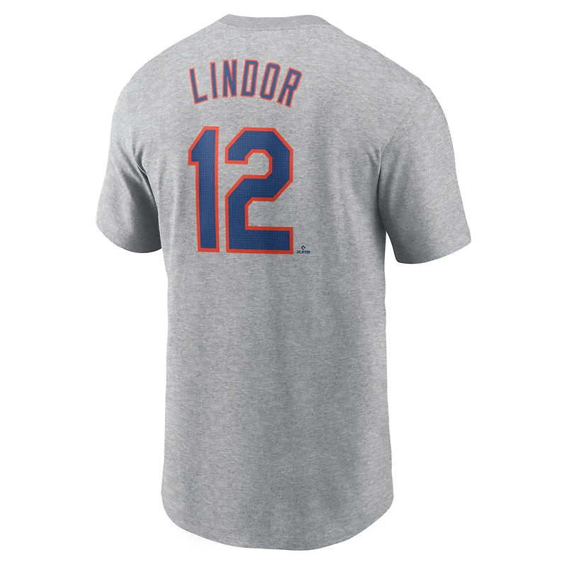 Men's Nike Francisco Lindor Heather Gray New York Mets Fuse Name & Number T-Shirt