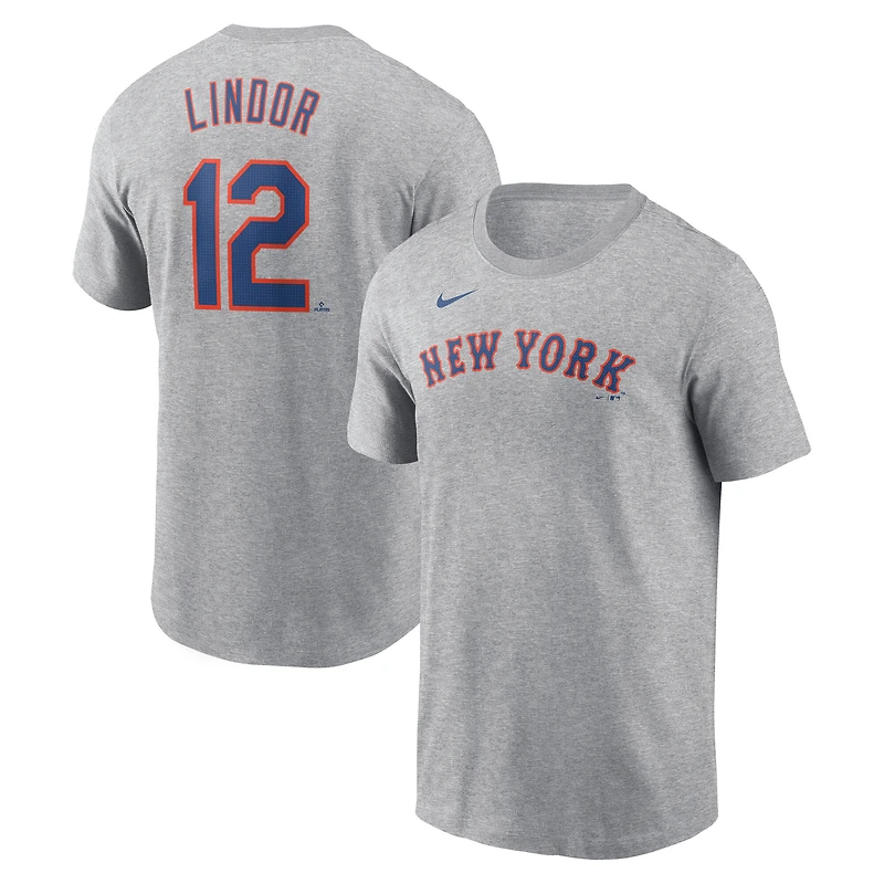 Men's Nike Francisco Lindor Heather Gray New York Mets Fuse Name & Number T-Shirt