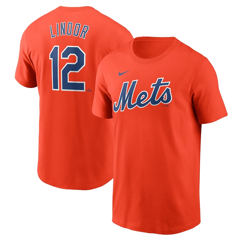 T-shirt Nike Francisco Lindor pour homme, orange, New York Mets Fuse, nom et numéro