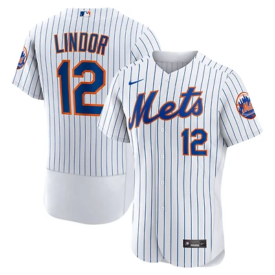 Homme Nike Francisco Lindor Blanc New York Mets Domicile Maillot Joueur Authentique