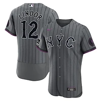 Men's Nike Gray Francisco Lindor New York Mets City Connect Authentic Sponsor Patch Jersey