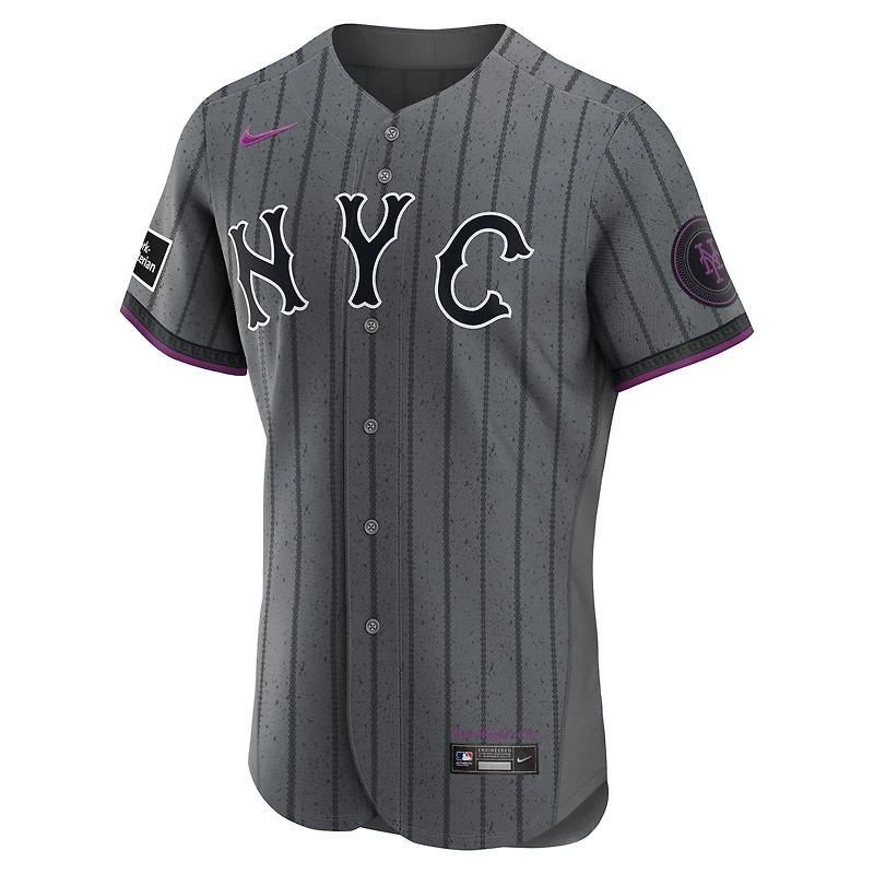 Men's Nike Gray Francisco Lindor New York Mets City Connect Authentic Sponsor Patch Jersey