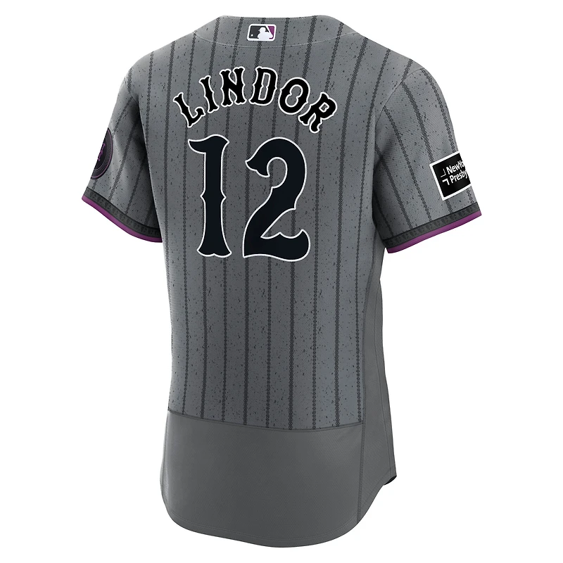 Men's Nike Gray Francisco Lindor New York Mets City Connect Authentic Sponsor Patch Jersey