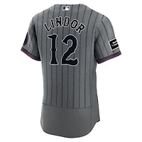 Men's Nike Gray Francisco Lindor New York Mets City Connect Authentic Sponsor Patch Jersey