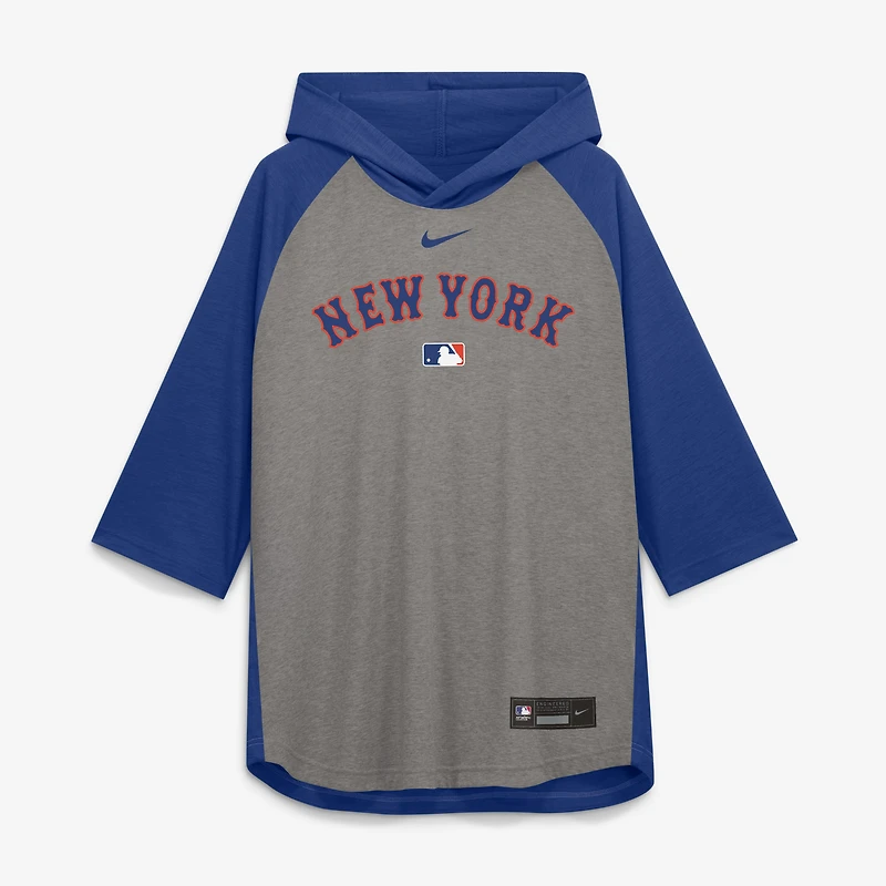 Men's Nike Gray New York Mets Authentic Collection Flux Dri-FIT Raglan 3/4-Sleeve Hooded T-Shirt