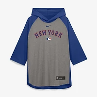 Men's Nike Gray New York Mets Authentic Collection Flux Dri-FIT Raglan 3/4-Sleeve Hooded T-Shirt