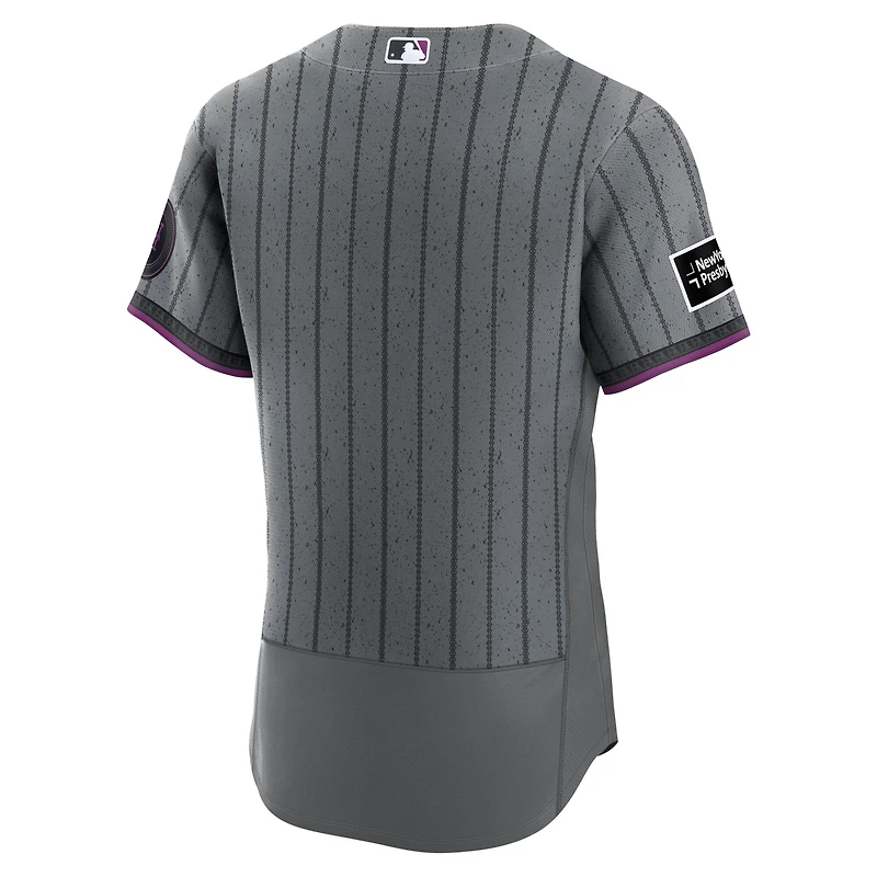 Men's Nike Gray New York Mets City Connect Authentic Sponsor Patch Jersey