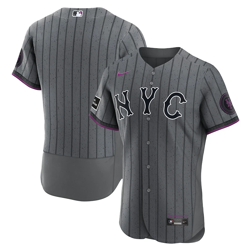 Men's Nike Gray New York Mets City Connect Authentic Sponsor Patch Jersey