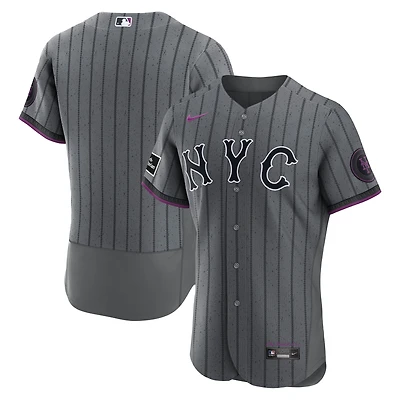 Men's Nike Gray New York Mets City Connect Authentic Sponsor Patch Jersey