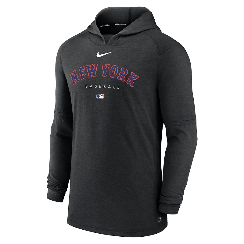 Men's Nike Heather Black New York Mets Authentic Collection Tri-Blend Dri-FIT Hoodie