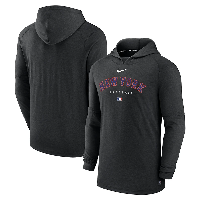 Men's Nike Heather Black New York Mets Authentic Collection Tri-Blend Dri-FIT Hoodie