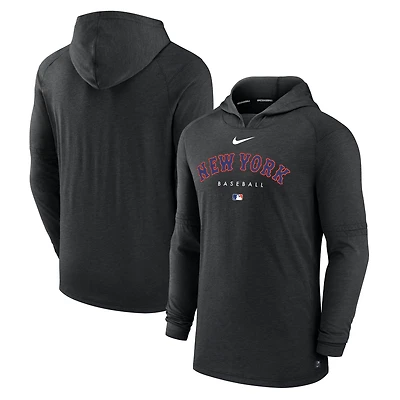 Men's Nike Heather Black New York Mets Authentic Collection Tri-Blend Dri-FIT Hoodie
