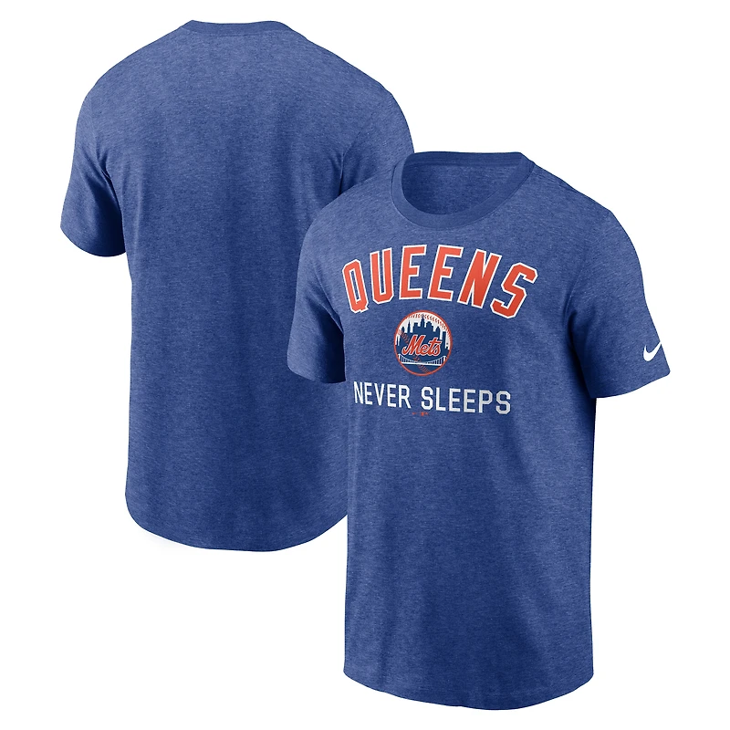 T-shirt Nike Heather Blue pour homme New York Mets Queens Never Sleeps Tri-Blend