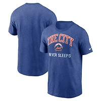 T-shirt Nike Heather Blue New York Mets « La ville ne dort jamais » pour homme, en mélange de trois matières.