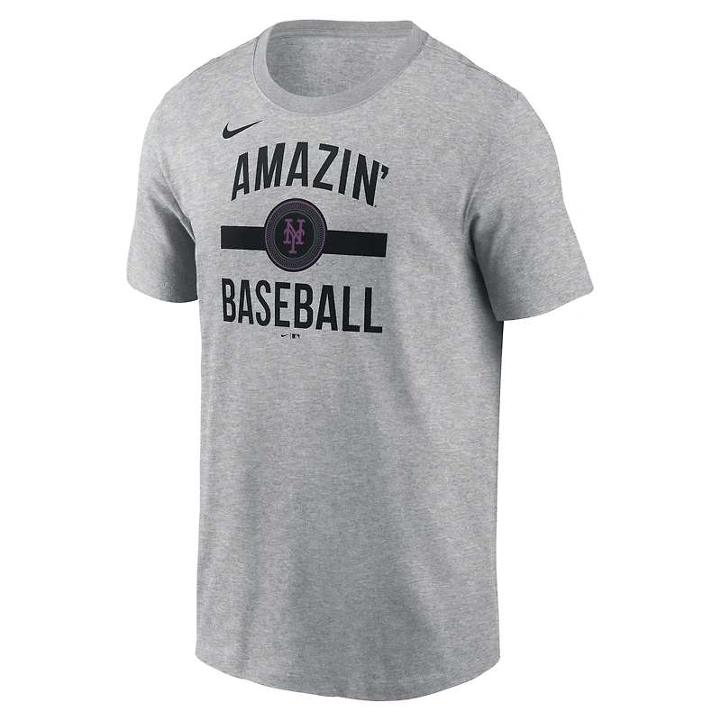 T-shirt Nike gris chiné City Connect pour homme avec inscription « Team Phrase » des Mets de New York